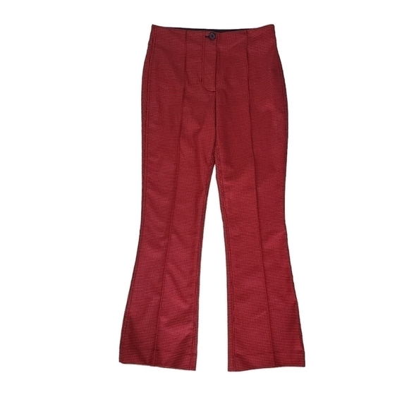 Helmut Lang Red & Black Houndstooth Flare Crop Pants - Picture 3 of 12